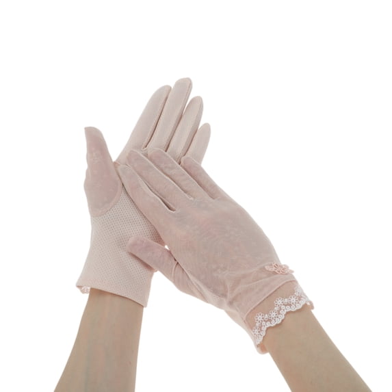 Unique Bargains 1 Pair Sunblock Mittens Embroidery Floral Sun Block Driving Gloves for Women Light Pink