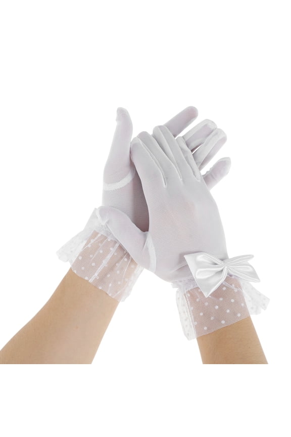 1 Pair Sunblock Mittens Fashion Mesh Bow Sun Block Driving Gloves for Women White
