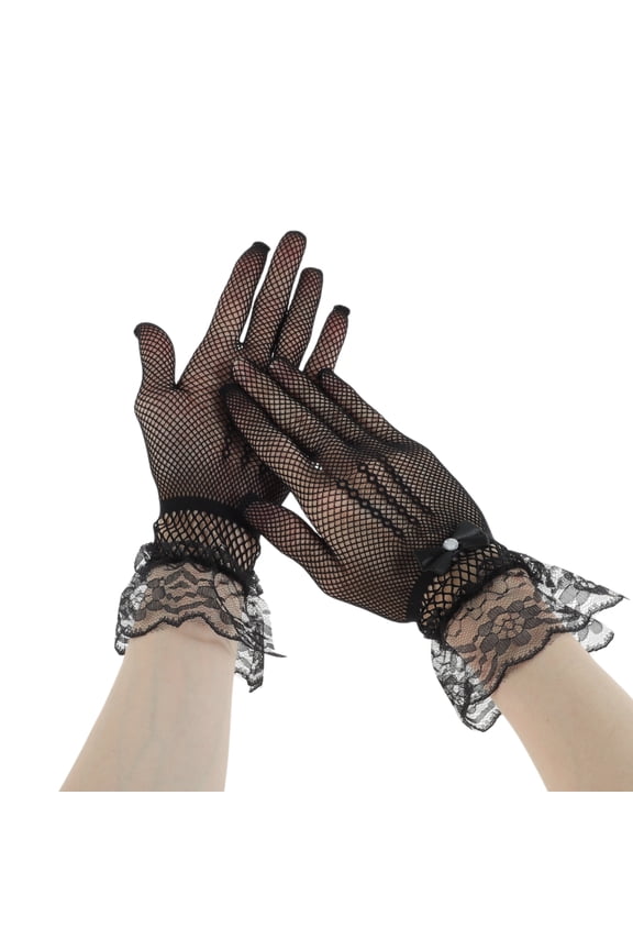 1 Pair Sunblock Mittens Fishing Net Rhinestone Sun Block Driving Gloves for Women Black