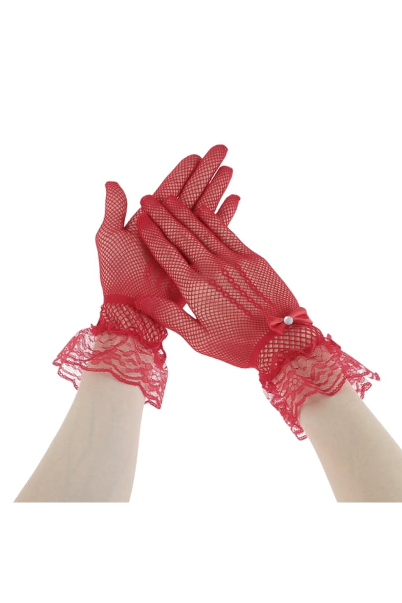 1 Pair Sunblock Mittens Fishing Net Rhinestone Sun Block Driving Gloves for Women Red