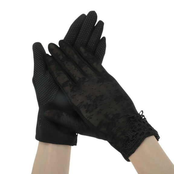 Unique Bargains 1 Pair Sunblock Mittens Floral Sun Block Driving Gloves for Women Black