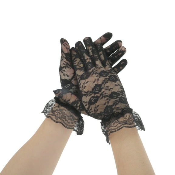 Unique Bargains 1 Pair Sunblock Mittens Floral Thin Sun Block Driving Gloves for Women Black
