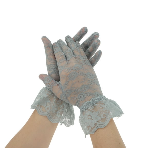 Unique Bargains 1 Pair Sunblock Mittens Floral Thin Sun Block Driving Gloves for Women Gray