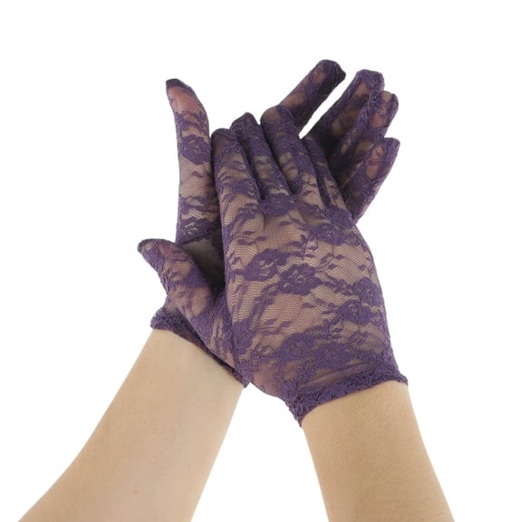 Unique Bargains 1 Pair Sunblock Mittens Flower Hollow Sun Block Driving Gloves for Women Purple