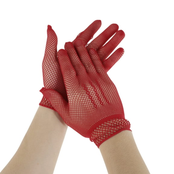 Unique Bargains 1 Pair Sunblock Mittens Hollow Fishing Net Sun Block Driving Gloves for Women Red