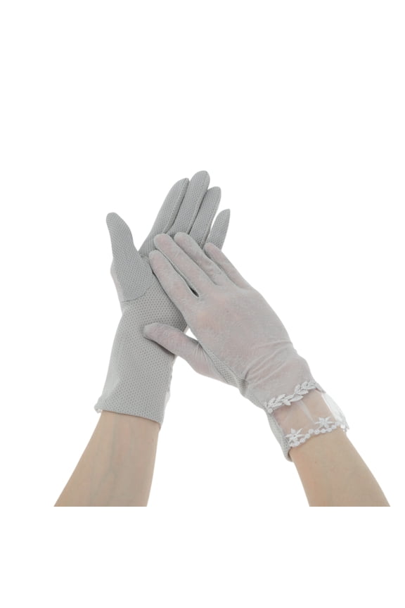 1 Pair Sunblock Mittens Leaf Sun Block Driving Gloves for Women Gray