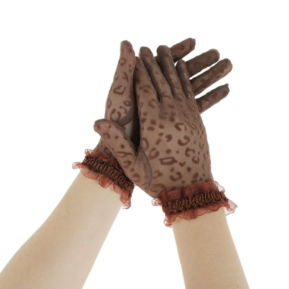 Unique Bargains 1 Pair Sunblock Mittens Leopard Sun Block Driving Gloves for Women Coffee Color