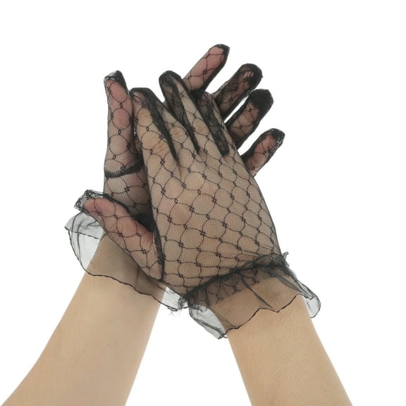 Unique Bargains 1 Pair Sunblock Mittens Mesh Hollow Sun Block Driving Gloves for Women Black