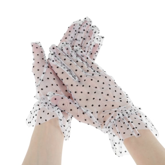 Unique Bargains 1 Pair Sunblock Mittens Mesh Sun Block Driving Gloves for Women White Black