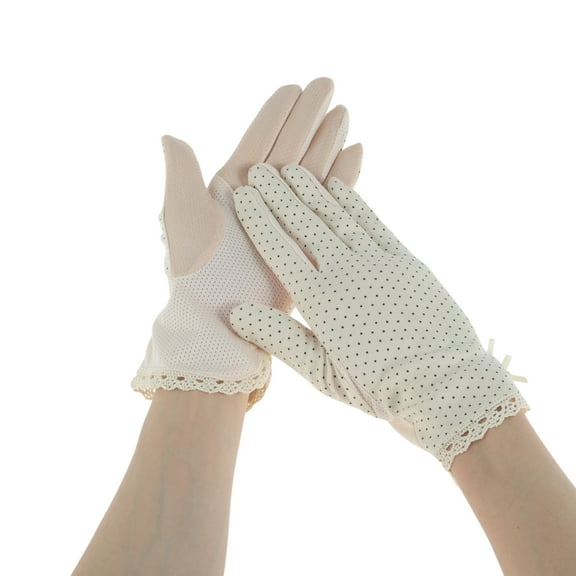 Unique Bargains 1 Pair Sunblock Mittens Sun Block Driving Gloves for Women Beige
