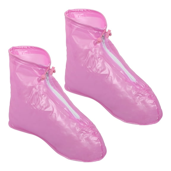 Unique Bargains 1 Pair Unisex Waterproof Reusable Rain Shoe Covers Ankle high top Boots Non-Slip Light Red Size XL