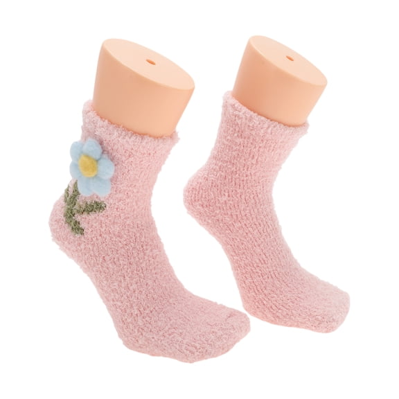 Unique Bargains 1 Pair Women's Comfortable Floral Sleep Cozy Socks Pink 93% Polyester 7% Spandex