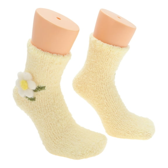 Unique Bargains 1 Pair Women's Comfortable Floral Sleep Cozy Socks Yellow 93% Polyester 7% Spandex