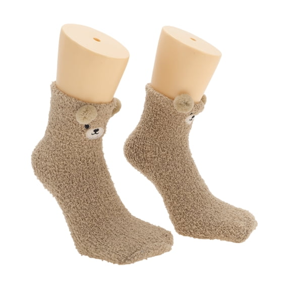 Unique Bargains 1 Pair Women's Cute Bears Pattern Sleep Cozy Socks Light Brown 93% Polyester 7% Spandex