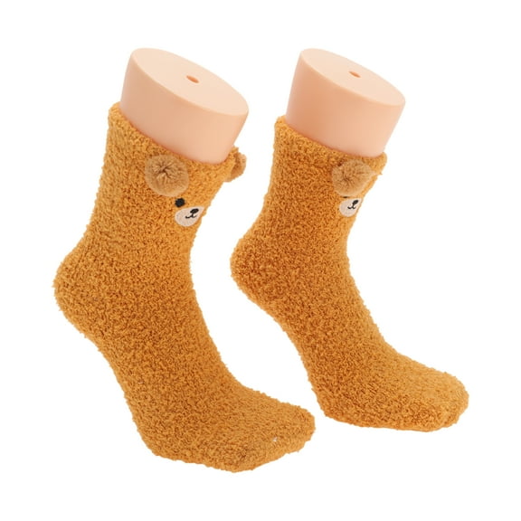 Unique Bargains 1 Pair Women's Cute Bears Pattern Sleep Cozy Socks Yellow 93% Polyester 7% Spandex