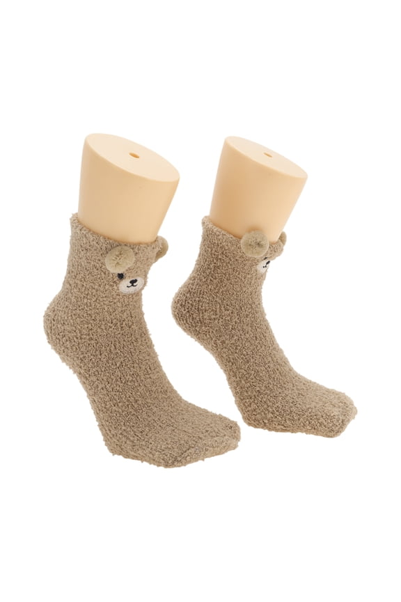 1 Pair Women's Cute Bears Pattern Sleep Socks Light Brown