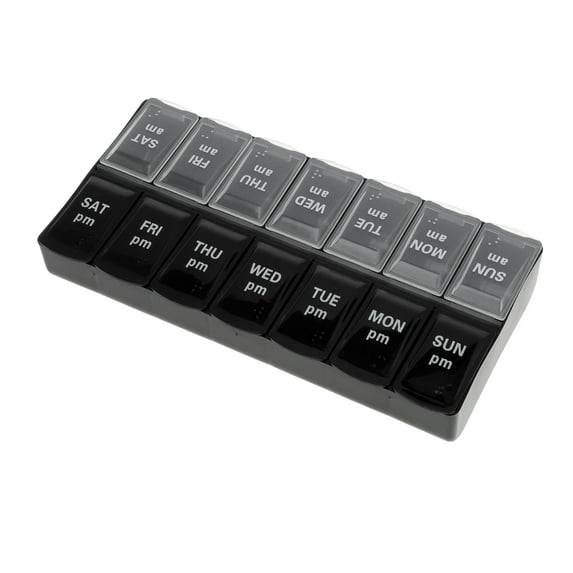 Unique Bargains 1 Pc 14 Grids Double Row Pill Box for Travel Large Black Clear