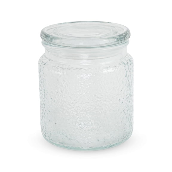 Unique Bargains 1 Pc 16.91oz Decorative Glass Jar with Lid Round Texture Multipurpose Containers Clear