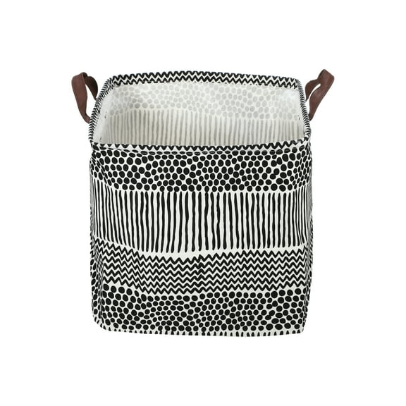 Unique Bargains 1 Pc 30L Foldable Square Laundry Basket for Laundry Room 12.60"x12.60"x12.60" Black White Geometry