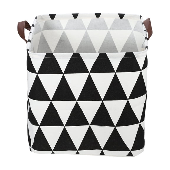 Unique Bargains 1 Pc 30L Foldable Square Laundry Basket for Laundry Room 12.60"x12.60"x12.60" Black White Triangle