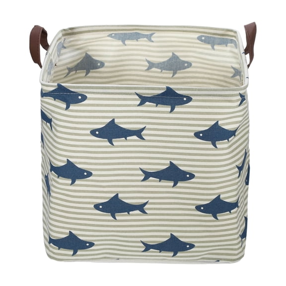 Unique Bargains 1 Pc 30L Foldable Square Laundry Basket for Laundry Room 12.60"x12.60"x12.60" Blue Shark