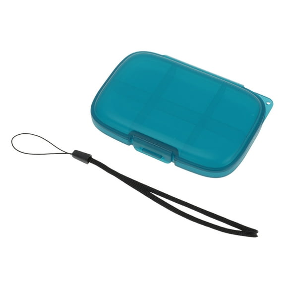 Unique Bargains 1 Pc 6 Grids Single Layer Pill Box with Hanging Rope for Travel Blue
