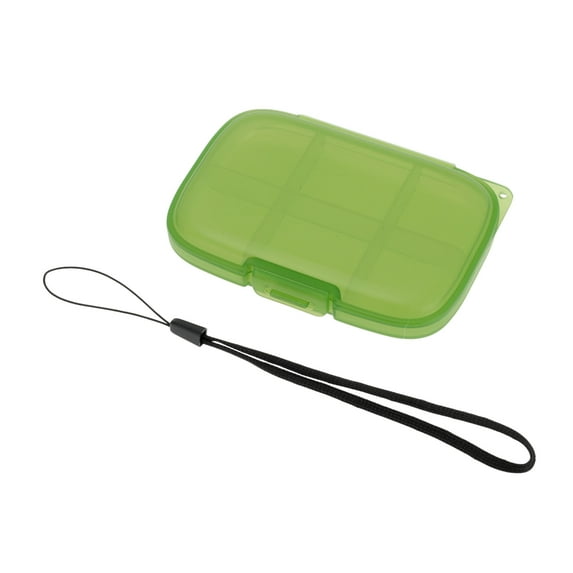 Unique Bargains 1 Pc 6 Grids Single Layer Pill Box with Hanging Rope for Travel Green