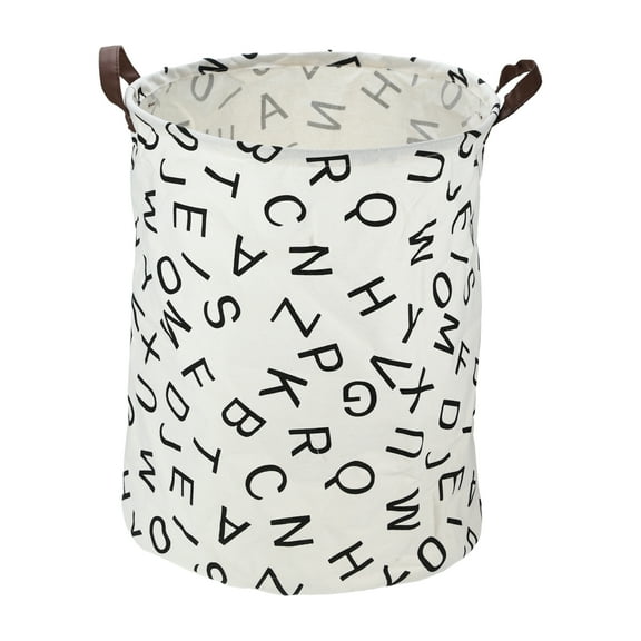 Unique Bargains 1 Pc 60L Foldable Cylindrical Laundry Basket for Laundry Room 19.69"x15.75" Black Letter