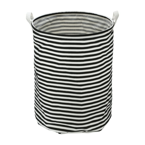 Unique Bargains 1 Pc 60L Foldable Cylindrical Laundry Basket for Laundry Room 19.69"x15.75" Black Stripe