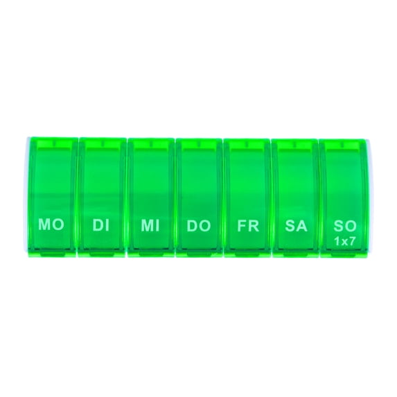 Unique Bargains 1 Pc 7 Compartment Single Row Pill Case Lightweight for Travel Green