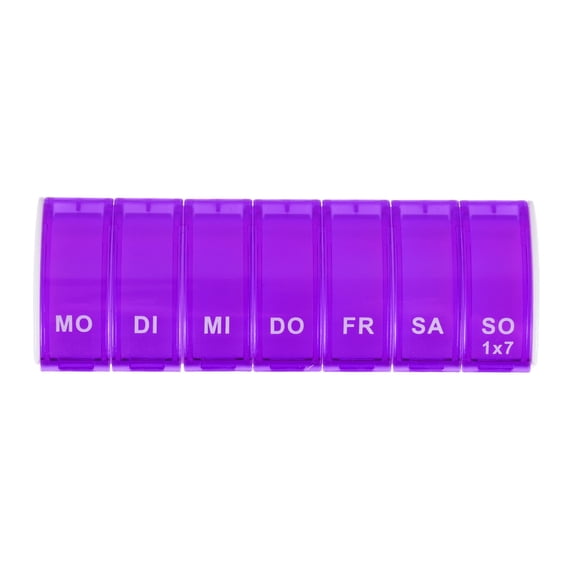 Unique Bargains 1 Pc 7 Compartment Single Row Pill Case Lightweight for Travel Purple