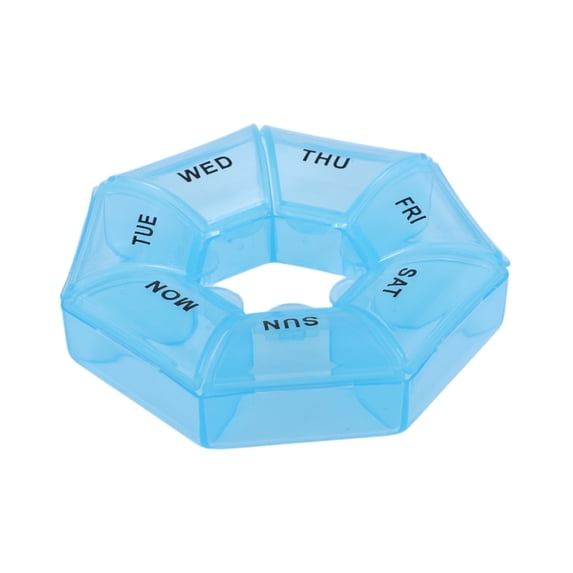 Unique Bargains 1 Pc 7 Grids Polygonal Pill Case Lightweight for Travel Clear Blue