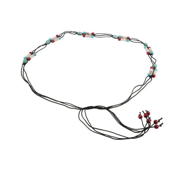 Unique Bargains 1 Pc Adjustable Waist Belt Bohemian Tie Belt Bohemian Colored Beads Pattern Black