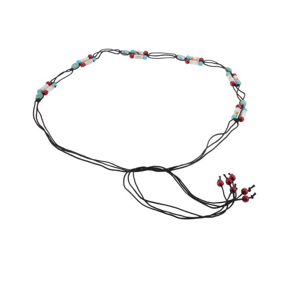 Unique Bargains 1 Pc Adjustable Waist Belt Bohemian Tie Belt Bohemian Colored Beads Pattern Black