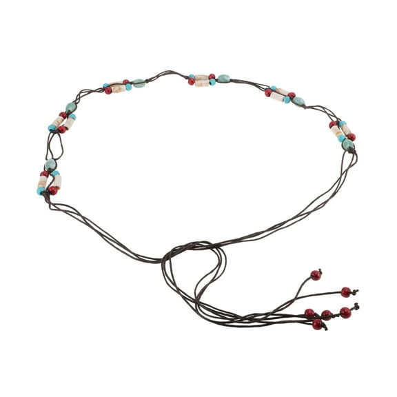 Unique Bargains 1 Pc Adjustable Waist Belt Bohemian Tie Belt Bohemian Colored Beads Pattern Brown