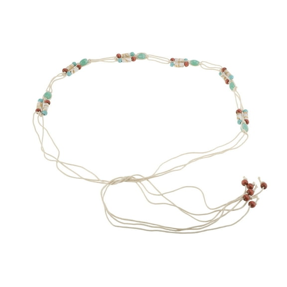 Unique Bargains 1 Pc Adjustable Waist Belt Bohemian Tie Belt Bohemian Colored Beads Pattern White
