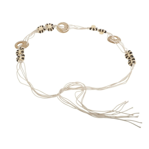 Unique Bargains 1 Pc Adjustable Waist Belt Bohemian Tie Belt Bohemian Triple Ring Pattern White