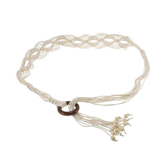 Unique Bargains 1 Pc Adjustable Waist Belt Bohemian Tie Belt Bohemian Wide Bound Pattern White