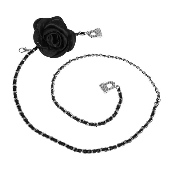 Unique Bargains 1 Pc Adjustable Waist Belt Delicate Flower Adjustable Waist Cord Women Silver Tone Black