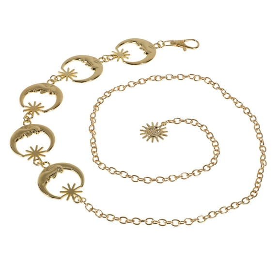 Unique Bargains 1 Pc Adjustable Waist Belt Delicate Moon Pendant Adjustable Waist Cord Women Gold Tone