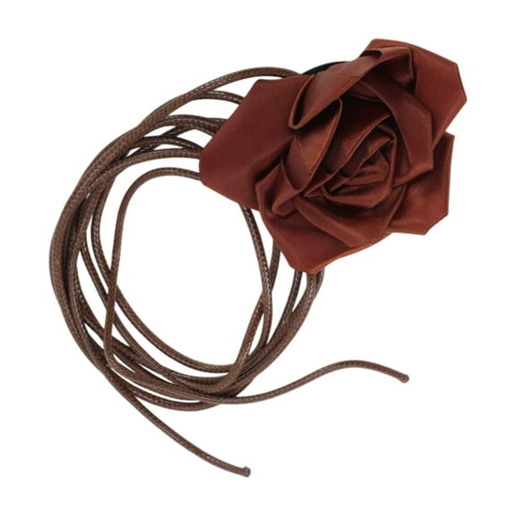 Unique Bargains 1 Pc Adjustable Waist Belt Elegant Satin Rose Flower Handmade Cord Belt Women Brown