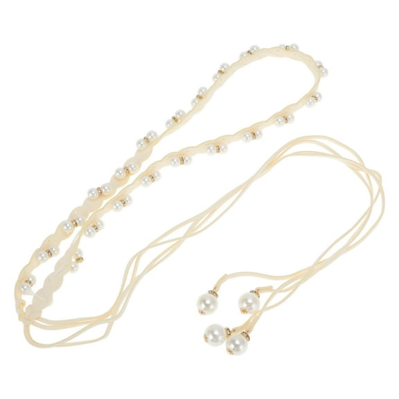 Unique Bargains 1 Pc Adjustable Waist Belt Faux Pearls Adjustable Waist Cord for Women Beige