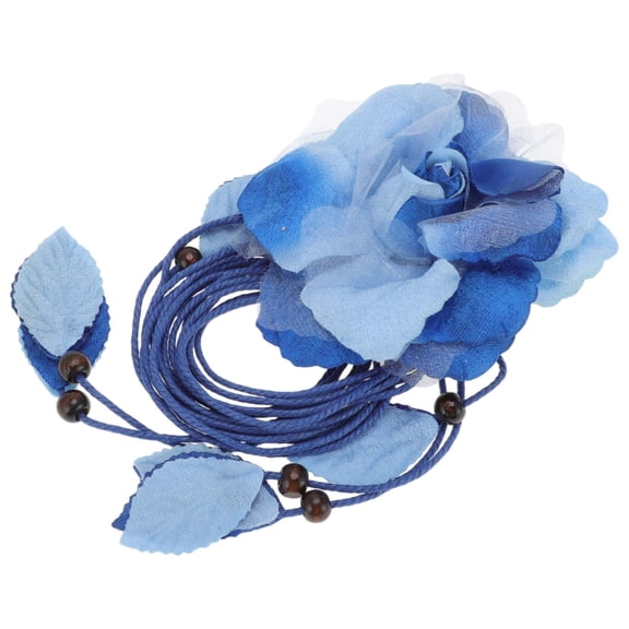 Unique Bargains 1 Pc Adjustable Waist Belt Flower Tie Adjustable Waist Cord for Women Blue