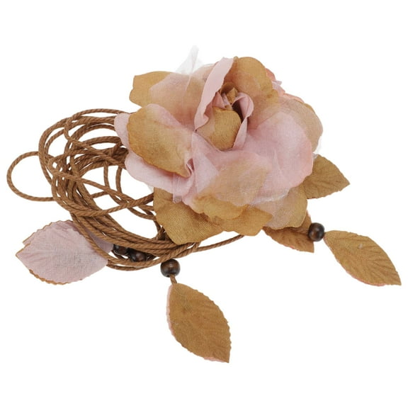 Unique Bargains 1 Pc Adjustable Waist Belt Flower Tie Adjustable Waist Cord for Women Camel