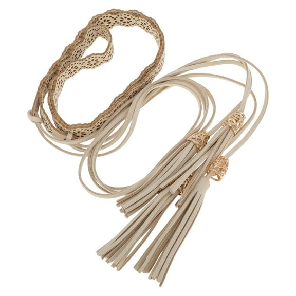 Unique Bargains 1 Pc Adjustable Waist Belt Hollow Flower Adjustable Waist Cord for Women Apricot
