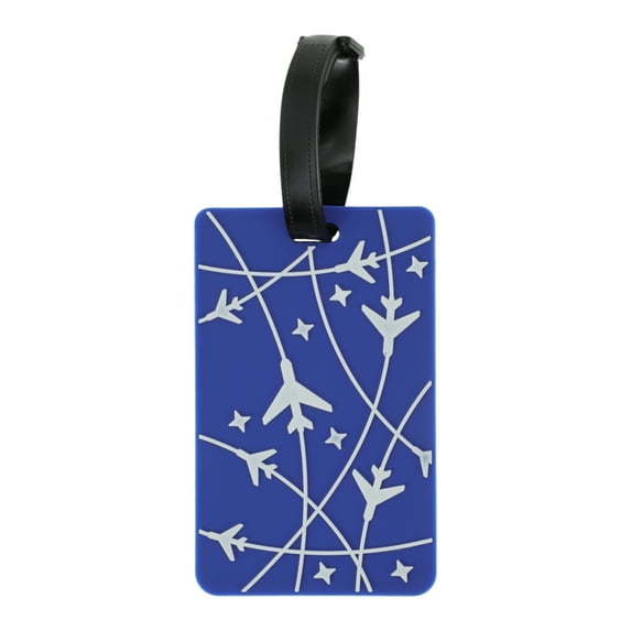 Unique Bargains 1 Pc Airplane Lines Pattern Luggage Tag for Travelling Blue