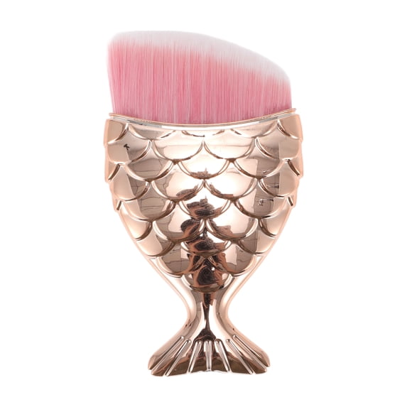 Unique Bargains 1 Pc Angled Mermaids Shape Foundation Brush for Travel Rose Gold Tone Pink