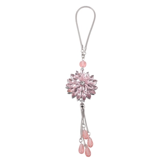 Unique Bargains 1 Pc Artificial Crystal Hyesung Crystal Flower 4 Water Drip Car Rear View Mirror Pendant Accessories Car Hanging Ornament Pink