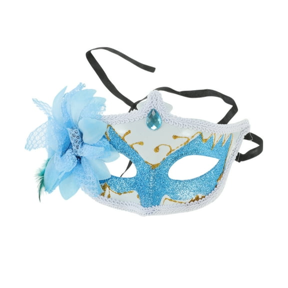 Unique Bargains Halloween Christmas 1 Pc Ball Princess Half Face Party Mask for Masquerade Party Blue