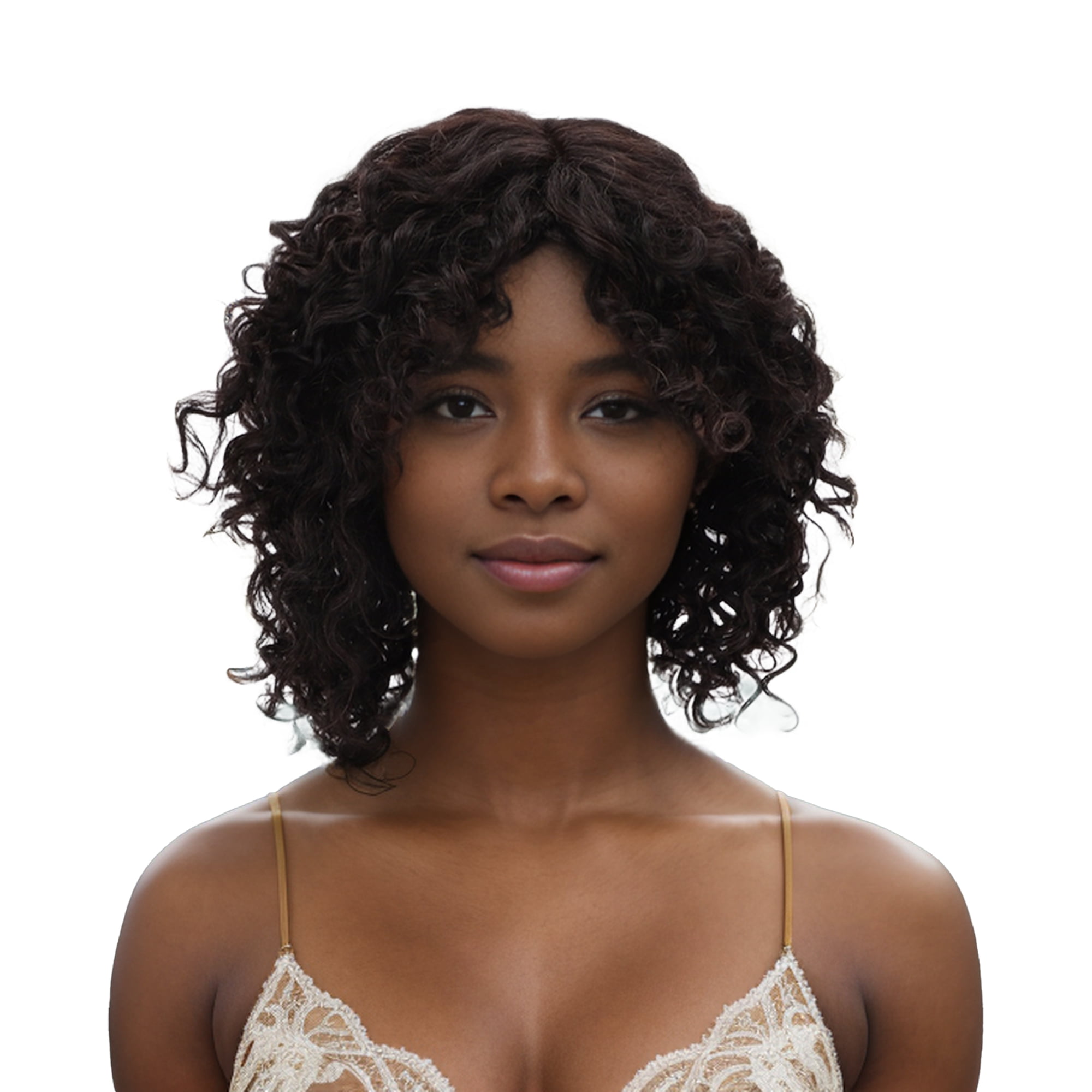 Unique Bargains 1 Pc Bangs Medium Wave Curly Hair Hair Wig Real Human Hair 12in 2x4in 150 Human Wig Black for Women